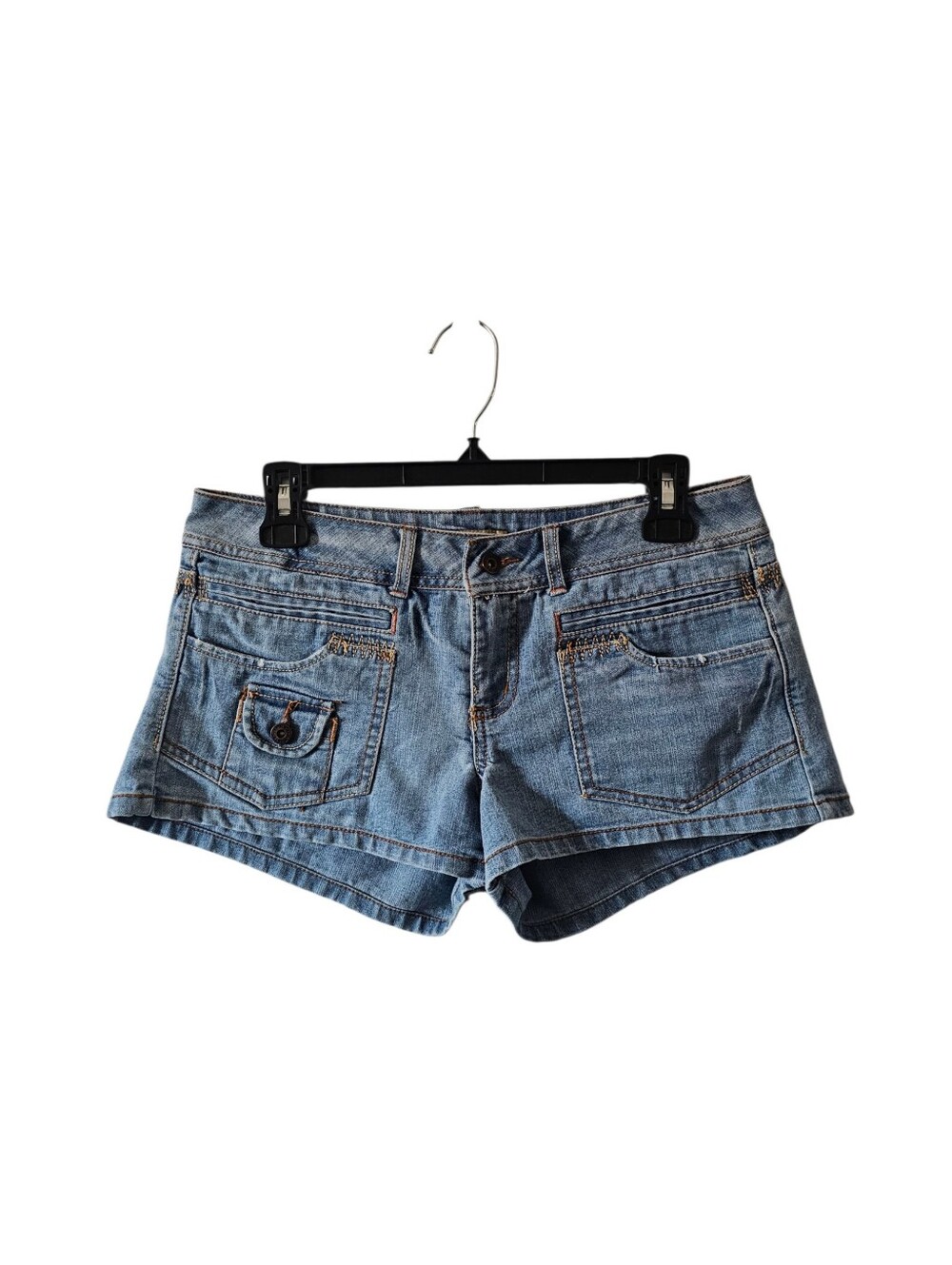 Paris Blues Vintage Y2K Micro Mini Jean Shorts Size 5 Low Rise Cargo Utility